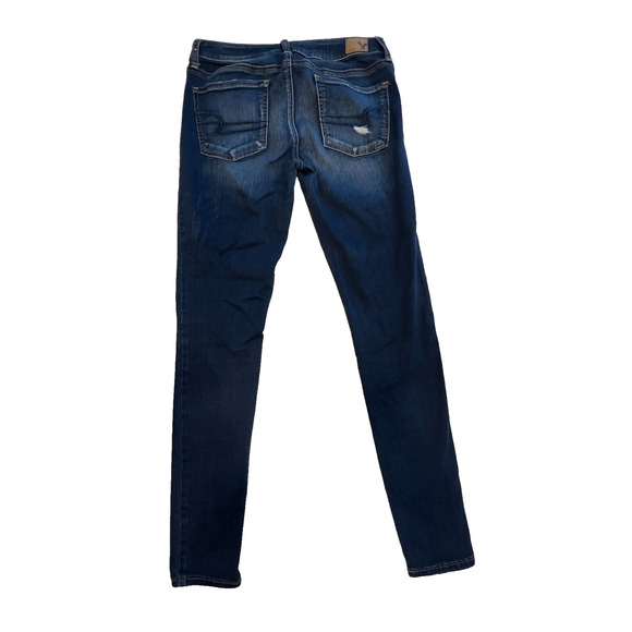 American Eagle Outfitter Women Blue Jean Jeggings Sz 8 Regular Distressed Ripped - Picture 2 of 6